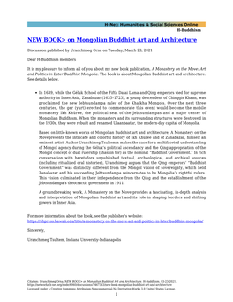 NEW BOOK&gt; on Mongolian Buddhist Art and Architecture