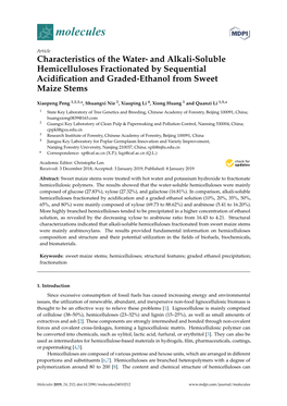 Characteristics of the Water- and Alkali-Soluble Hemicelluloses Fractionated by Sequential Acidification and Graded-Ethanol From