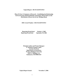 1 Topical Report: DE-FC26-04NT15513 Phase II (Year 2) Summary of Research – Establishing the Relationship Between Fracture-Re