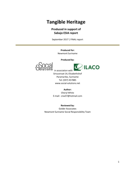Tangible Heritage Produced in Support of Sabajo ESIA Report