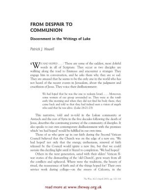 From Despair to Communion: Discernment in the Writings of Luke