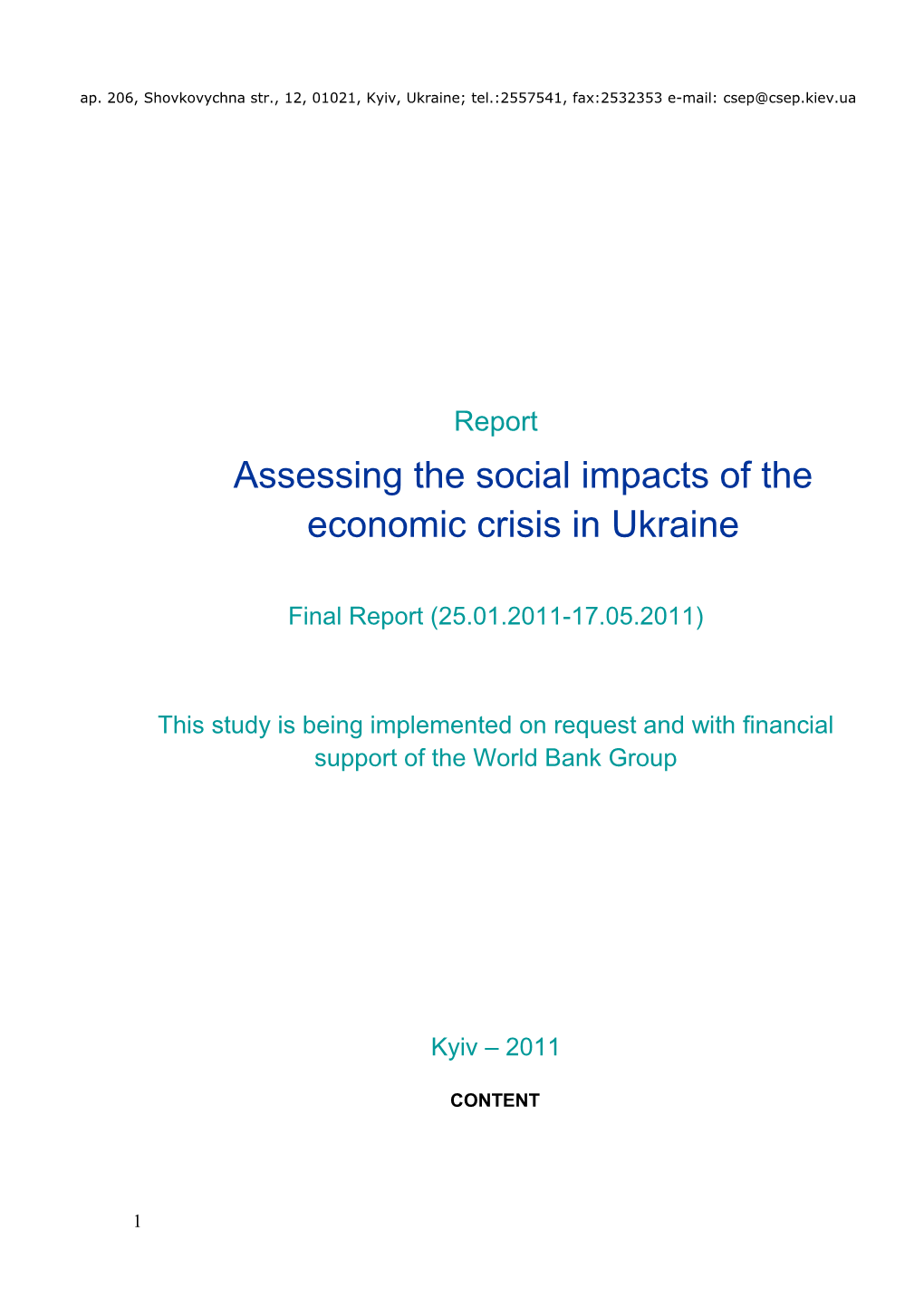 Assessing the Social Impacts of the Economic Crisis in Ukraine