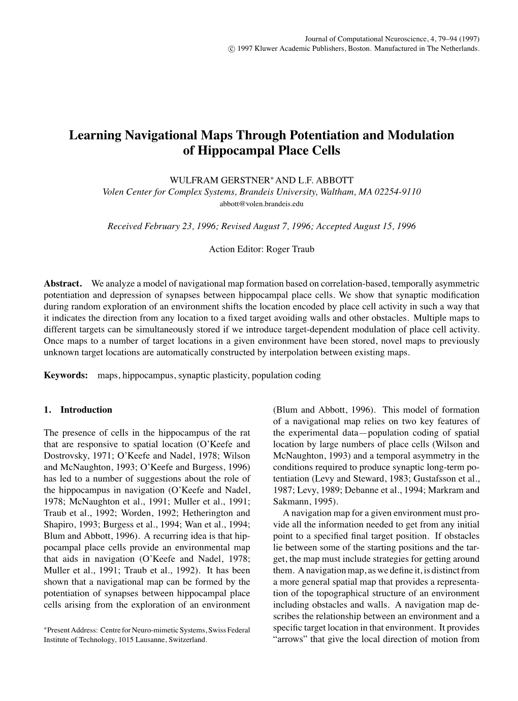 Learning Navigational Maps Through Potentiation and Modulation of Hippocampal Place Cells