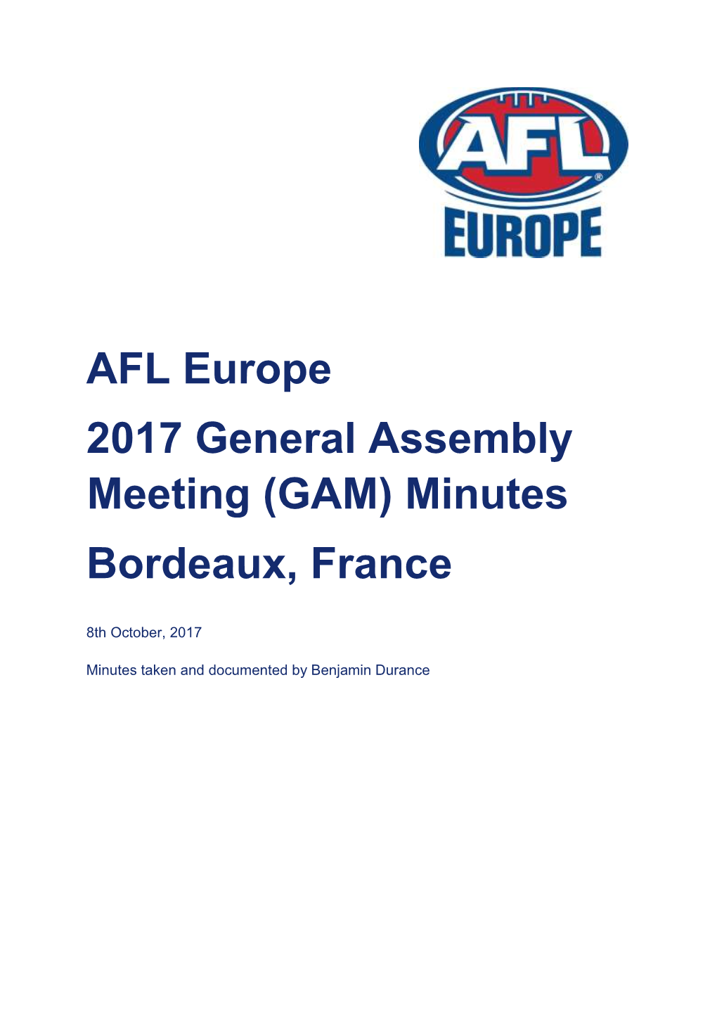 AFL Europe 2017 General Assembly Meeting (GAM) Minutes Bordeaux