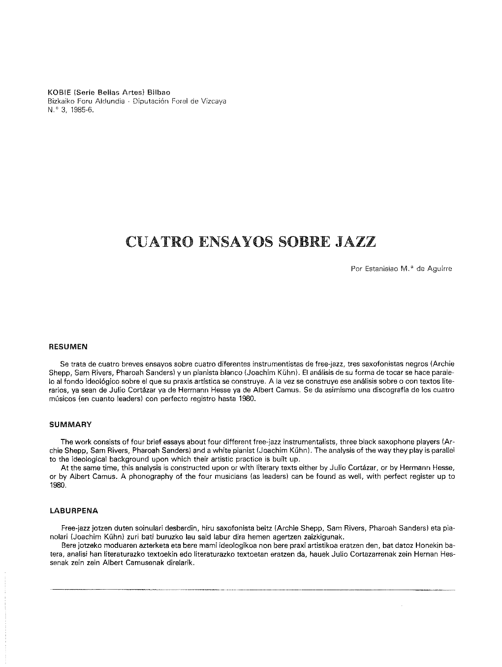 Cuatro Ensayos Sobre Jazz