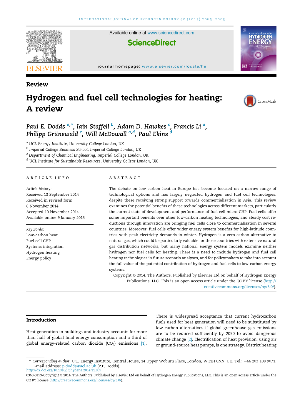 Hydrogen and Fuel Cell Technologies for Heating: a Review