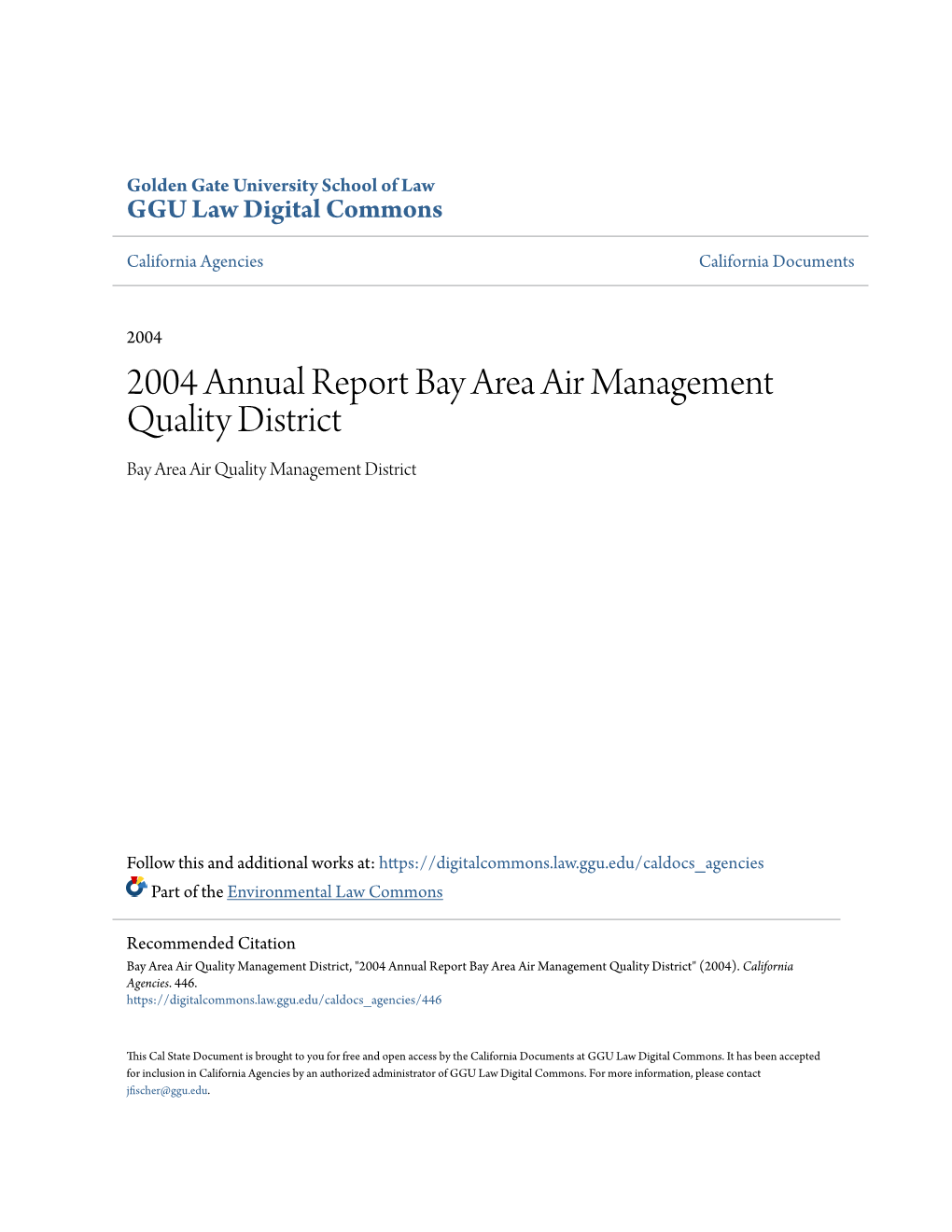 2004 Annual Report Bay Area Air Management Quality District Bay Area Air Quality Management District