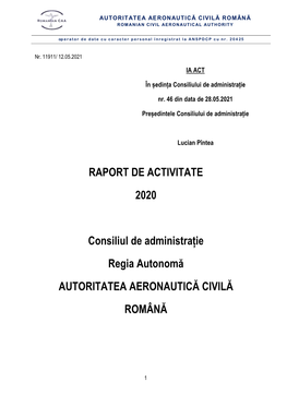 Raport De Activitate Al Regiei Si Al CA Pe Anul 2020