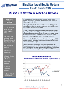 Bluestar Israel Equity Update Fourth Quarter 2012