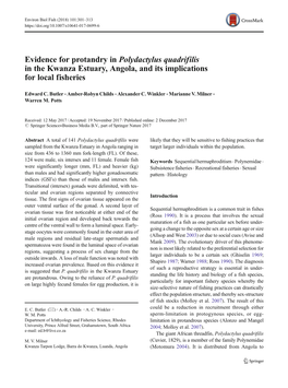 Evidence for Protandry in Polydactylus Quadrifilis in the Kwanza Estuary, Angola, and Its Implications for Local Fisheries