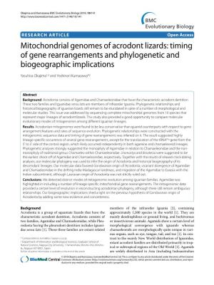 Mitochondrial Genomes of Acrodont Lizards: Timing of Gene Rearrangements and Phylogenetic and Biogeographic Implications