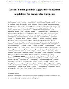 Ancient Human Genomes Suggest Three Ancestral Populations for Present-Day Europeans