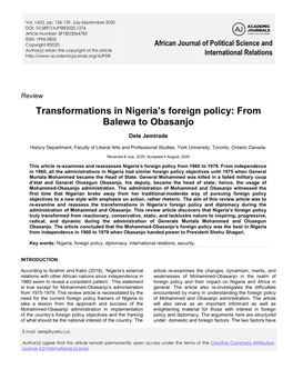 Transformations in Nigeria's Foreign Policy