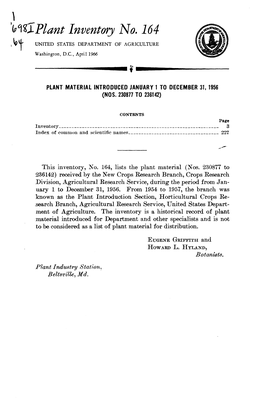 Inventory No. 164 K V 4" UNITED STATES DEPARTMENT of AGRICULTURE Washington, D.C., April 1966