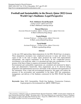 Football and Sustainability in the Desert, Qatar 2022 Green World Cup’S Stadiums: Legal Perspective