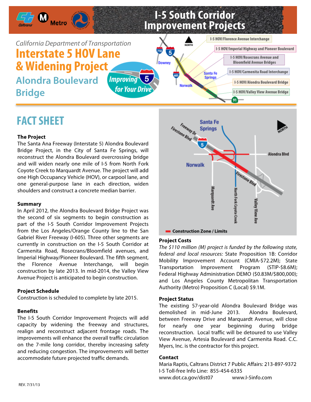 Alondra Boulevard Bridge Fact Sheet