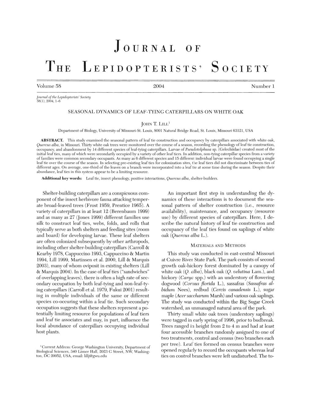 Seasonal Dynamics of Leaf-Tying Caterpillars on White Oak