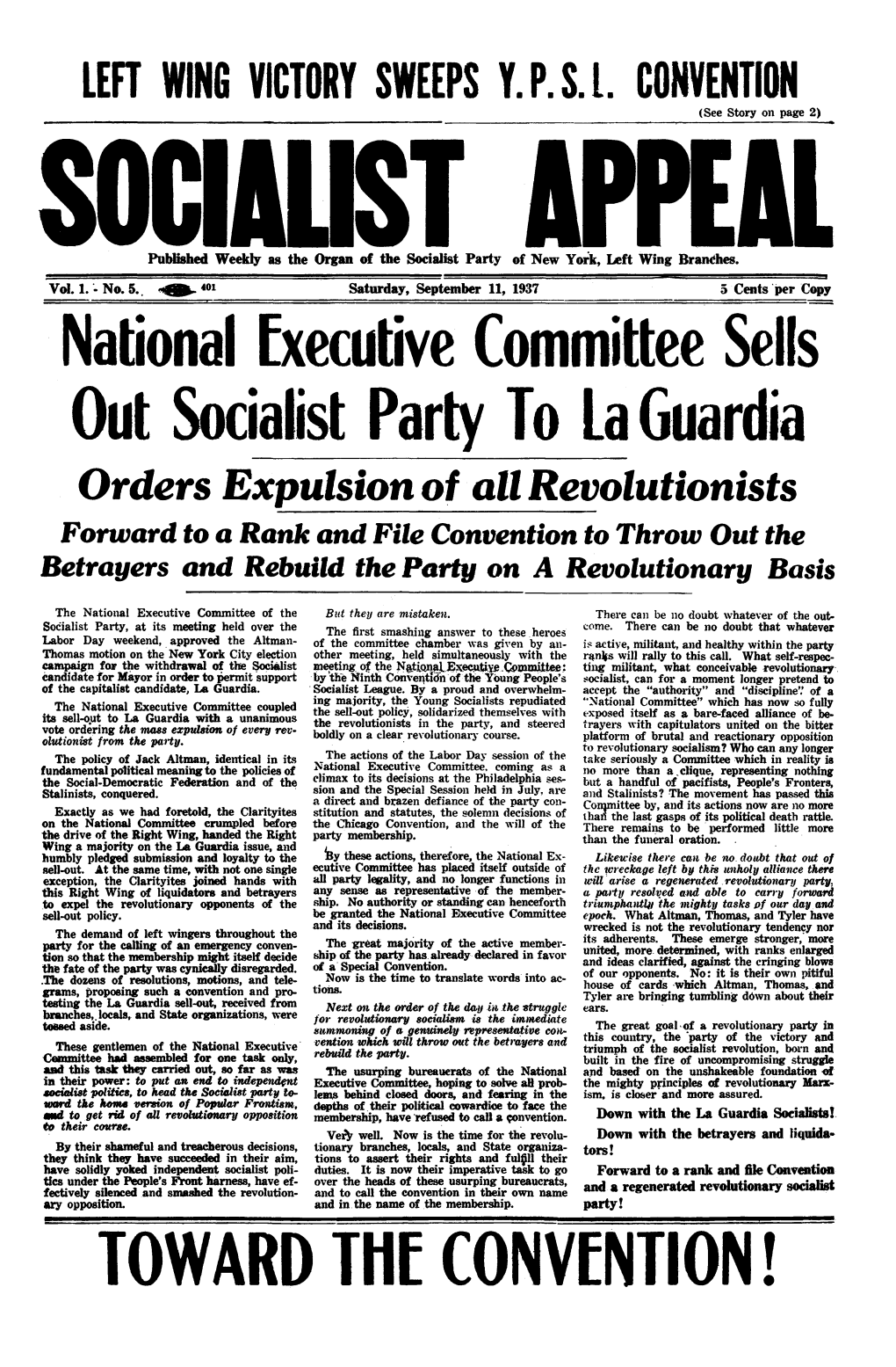 National Executive Committee Sells out Socialist Party