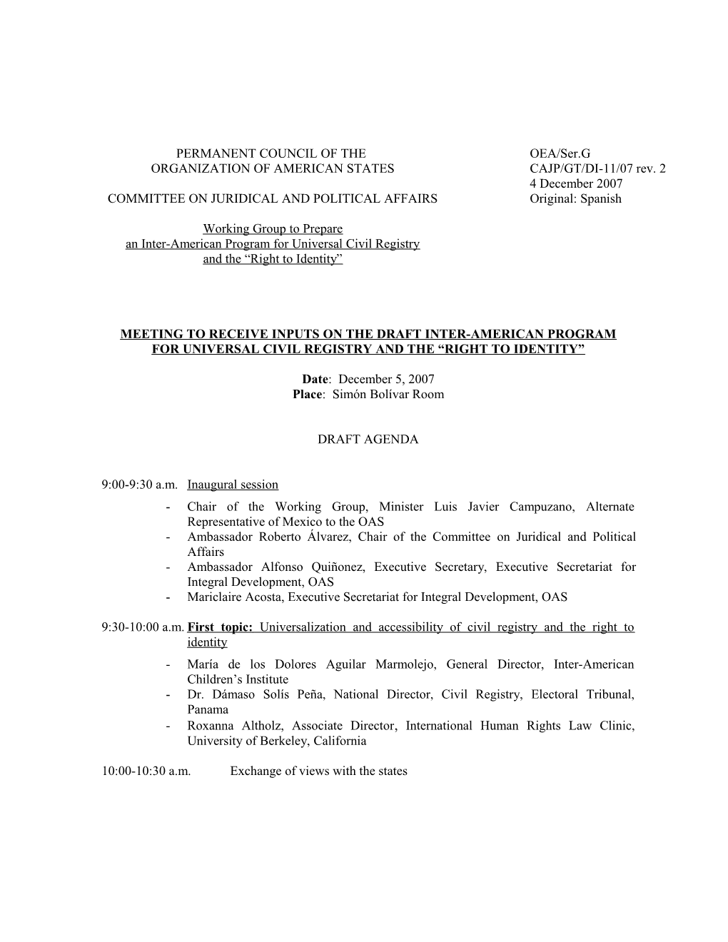 Borrador De Agenda Para La Sesión Especial Del Grupo De Trabajo Encargado De Elaborar Un