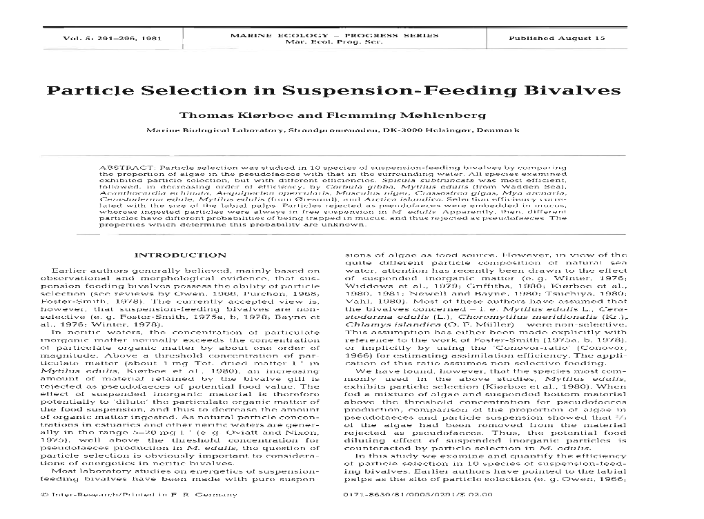 Particle Selection in Suspension-Feeding Bivalves