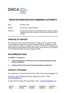 City Centre Transport Strategy PDF 422 KB