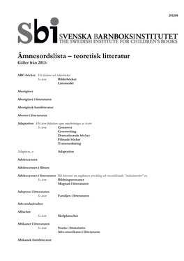 Ämnesordslista – Teoretisk Litteratur Gäller Från 2013