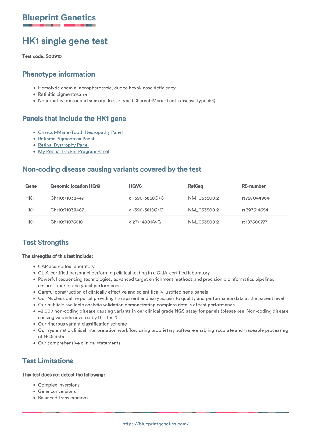 Blueprint Genetics HK1 Single Gene Test