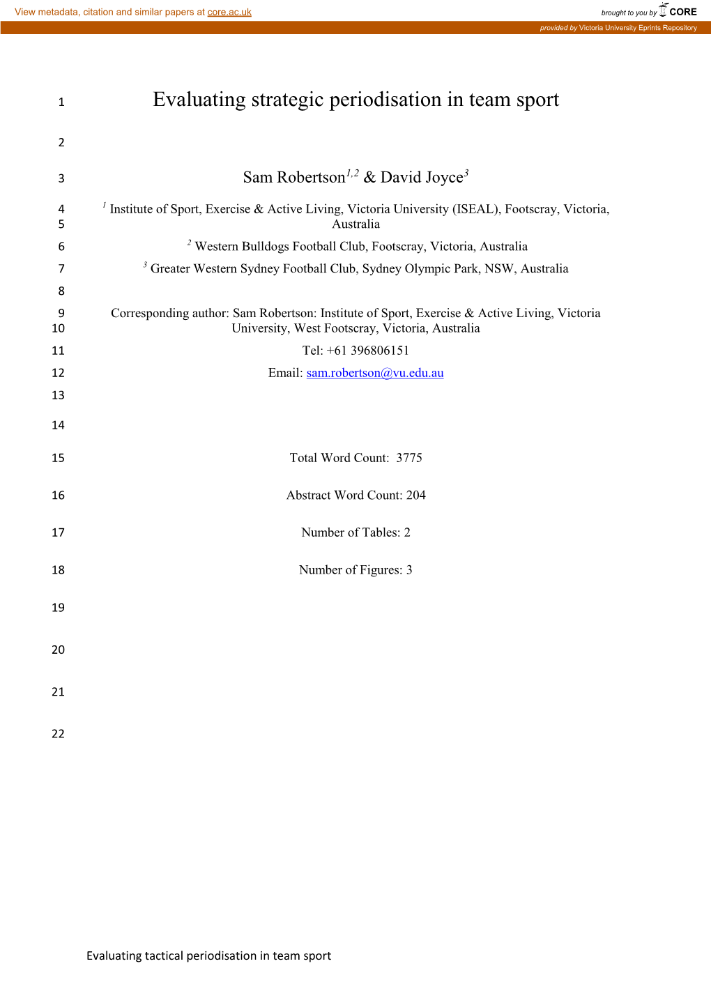 Evaluating Strategic Periodisation in Team Sport