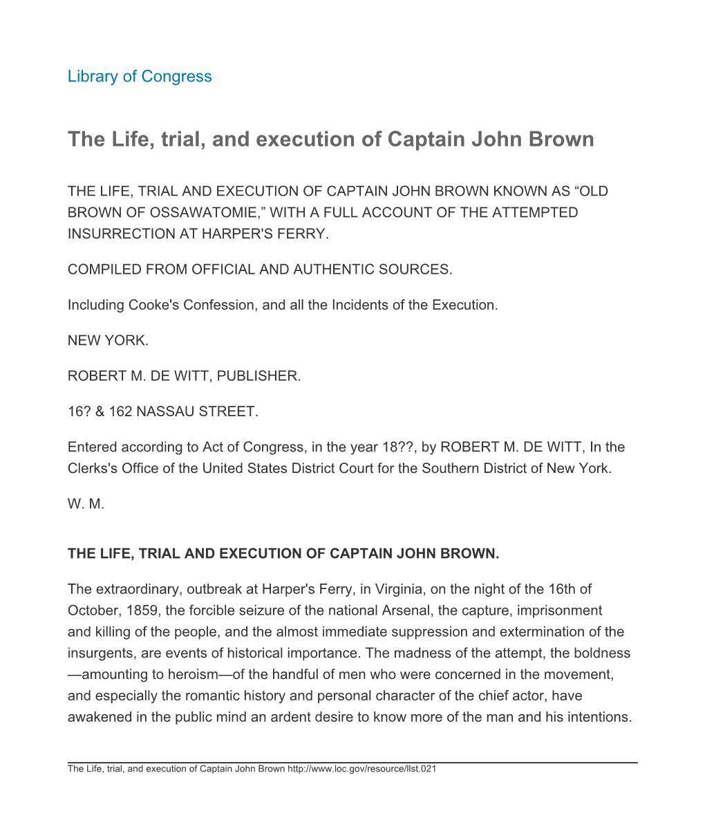 The Life, Trial, and Execution of Captain John Brown : A