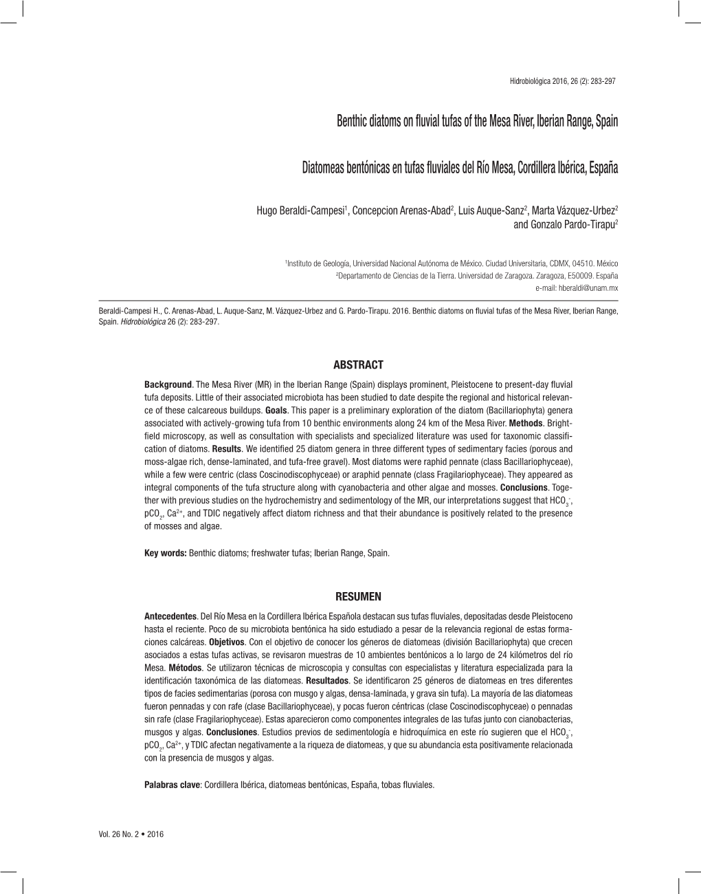 Benthic Diatoms on Fluvial Tufas of the Mesa River, Iberian Range, Spain