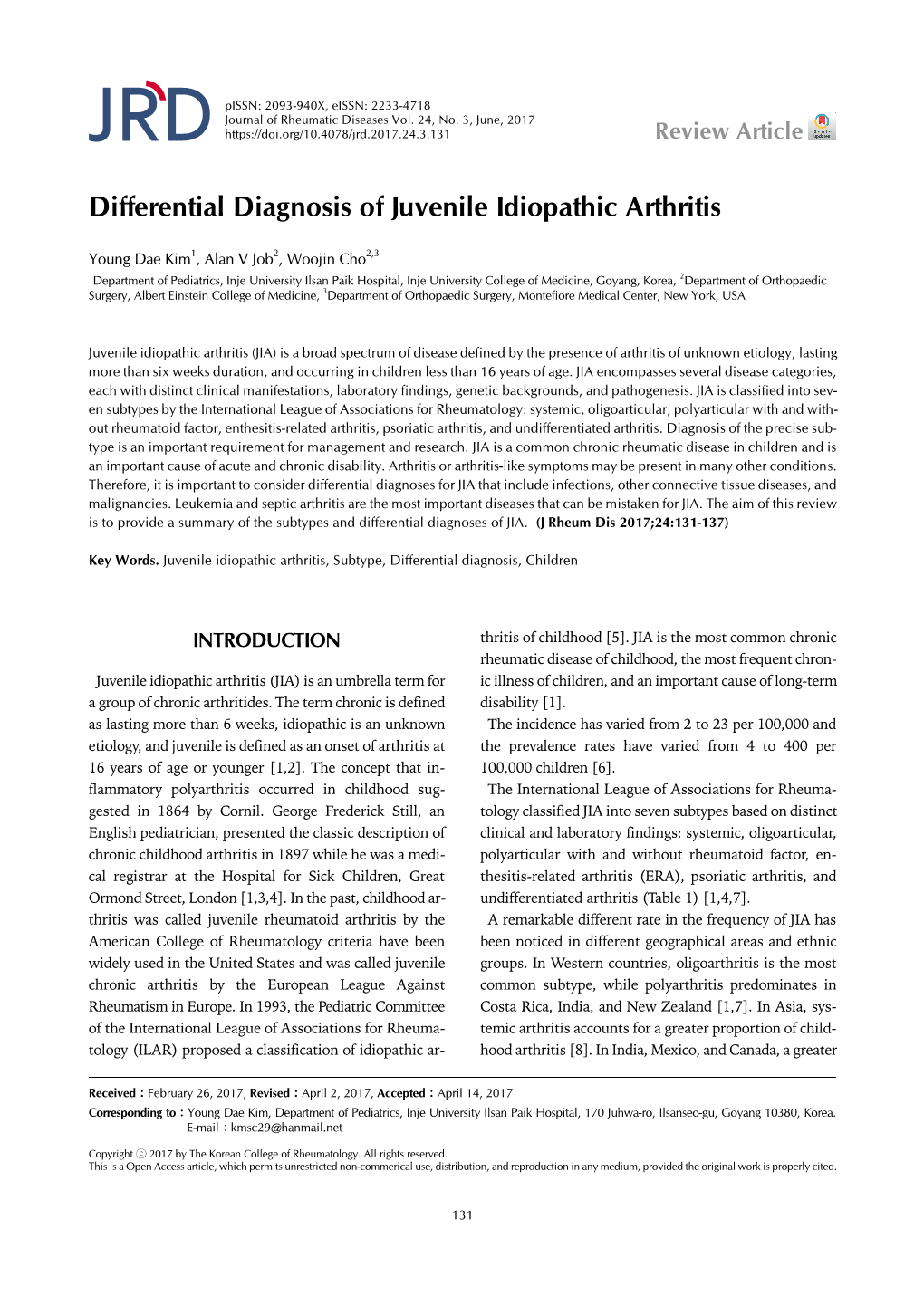 Differential Diagnosis Of Juvenile Idiopathic Arthritis Docslib 2989