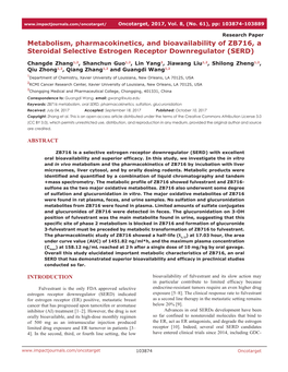 Metabolism, Pharmacokinetics, and Bioavailability of ZB716, a Steroidal Selective Estrogen Receptor Downregulator (SERD)