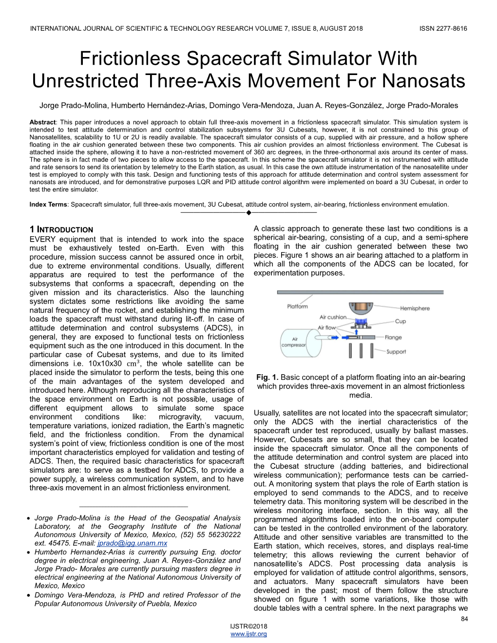 Frictionless Spacecraft Simulator with Unrestricted Three-Axis Movement for Nanosats