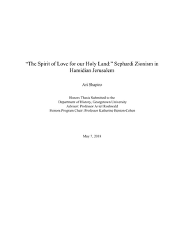 Sephardi Zionism in Hamidian Jerusalem