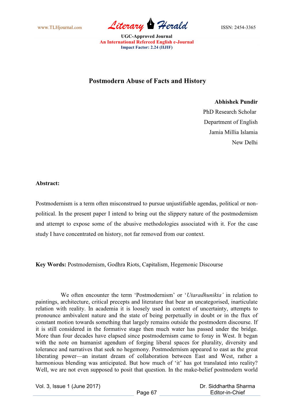 Literary Herald ISSN: 2454-3365 UGC-Approved Journal an International Refereed English E-Journal Impact Factor: 2.24 (IIJIF)