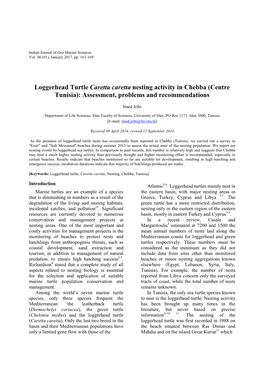Loggerhead Turtle Caretta Caretta Nesting Activity in Chebba (Centre Tunisia): Assessment, Problems and Recommendations