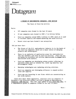 ASIAN SEMICONDUCTOR and ELECTRONICS TECHNOLOGY SEMINAR June 29 Through 29, 1988 Dataquest Lundy Building