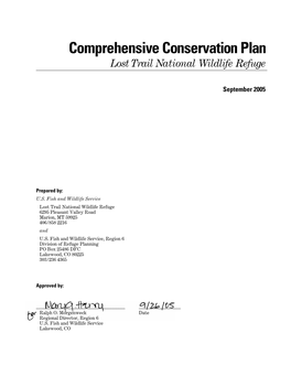 Comprehensive Conservation Plan, Lost Trail National Wildlife Refuge, MT