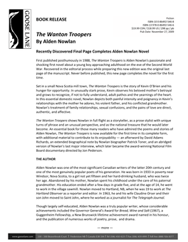 The Wanton Troopers Pub Date: November 27, 2009 by Alden Nowlan