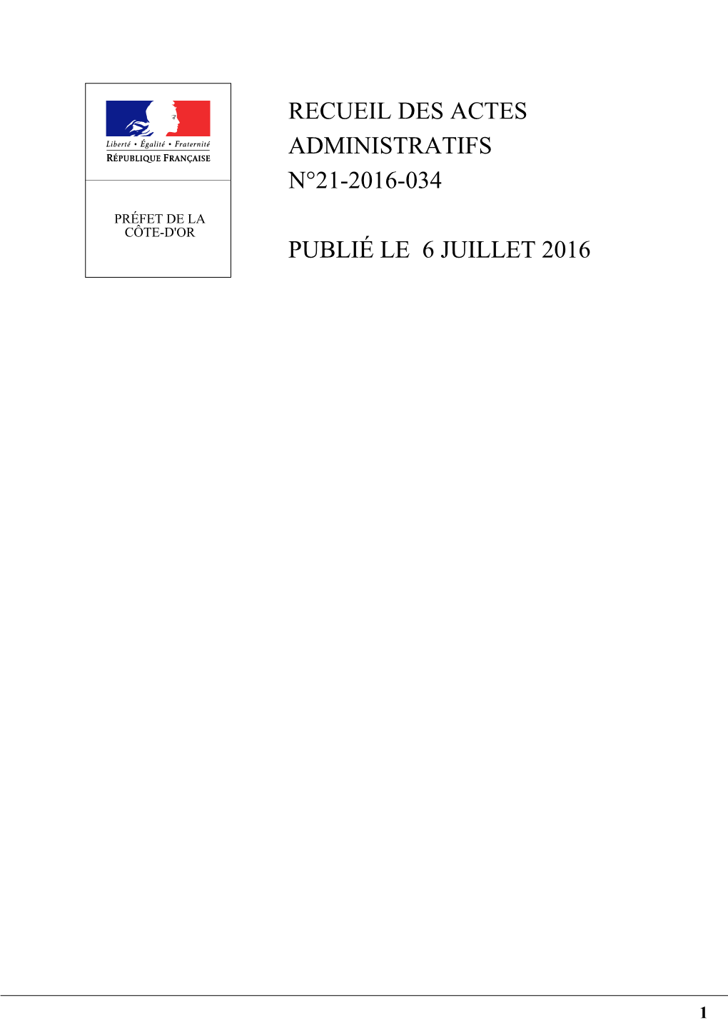 Recueil Des Actes Administratifs N°21-2016-034