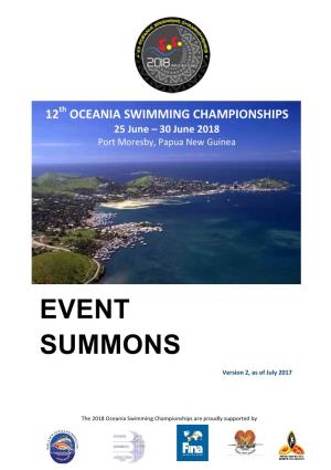 2018 Oceania Championships Event Summons V2
