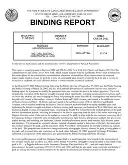 Binding Report for Abingdon Square, Manhattan Docket 02-4516