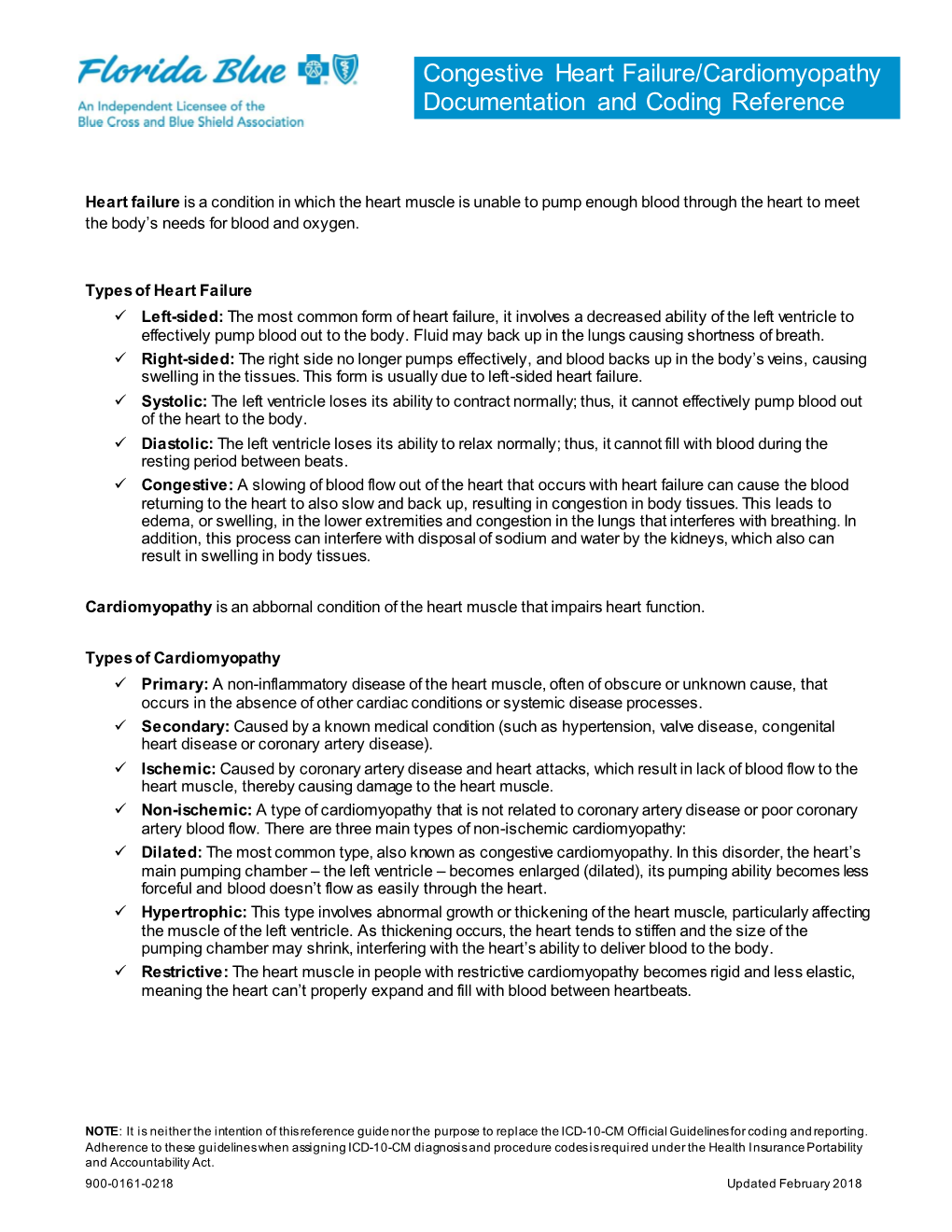 Congestive Heart Failure Coding & Documentation Guide, February 2018