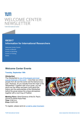 09/2017 Information for International Researchers Welcome Center Events