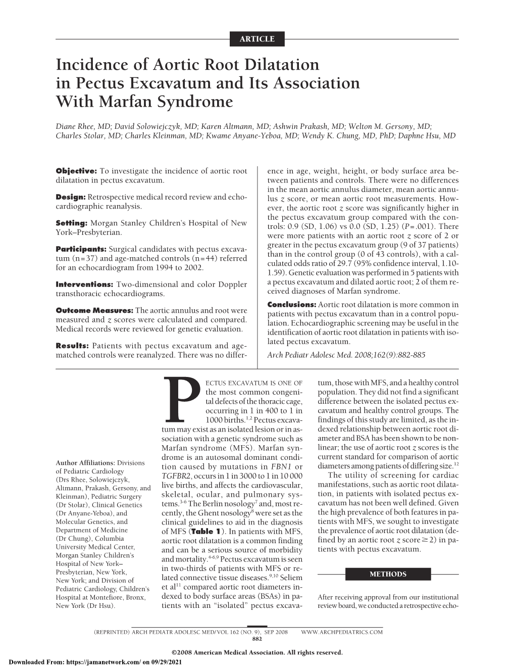 Incidence Of Aortic Root Dilatation In Pectus Excavatum And Its Association With Marfan Syndrome 3597