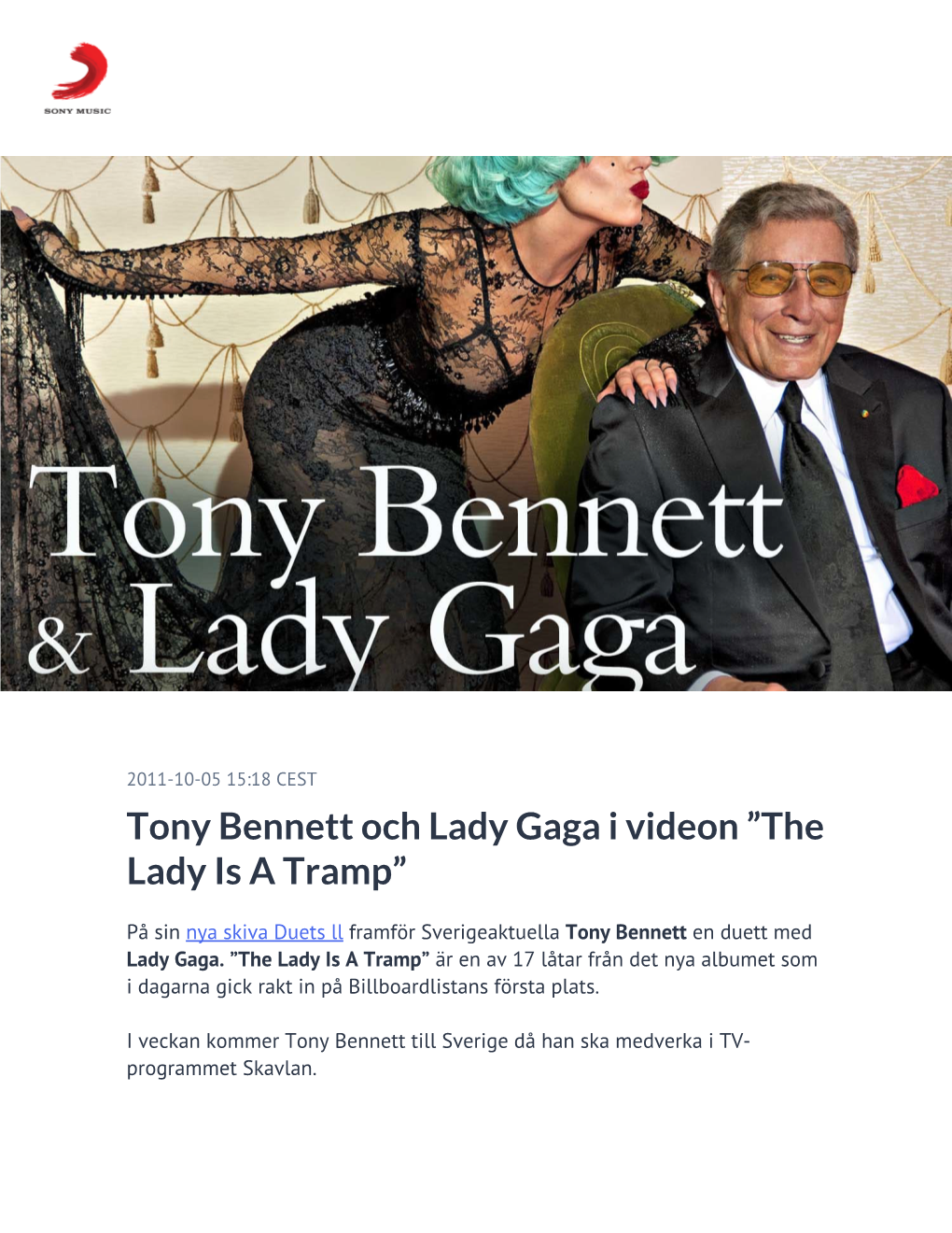 Tony Bennett Och Lady Gaga I Videon ”The Lady Is a Tramp”