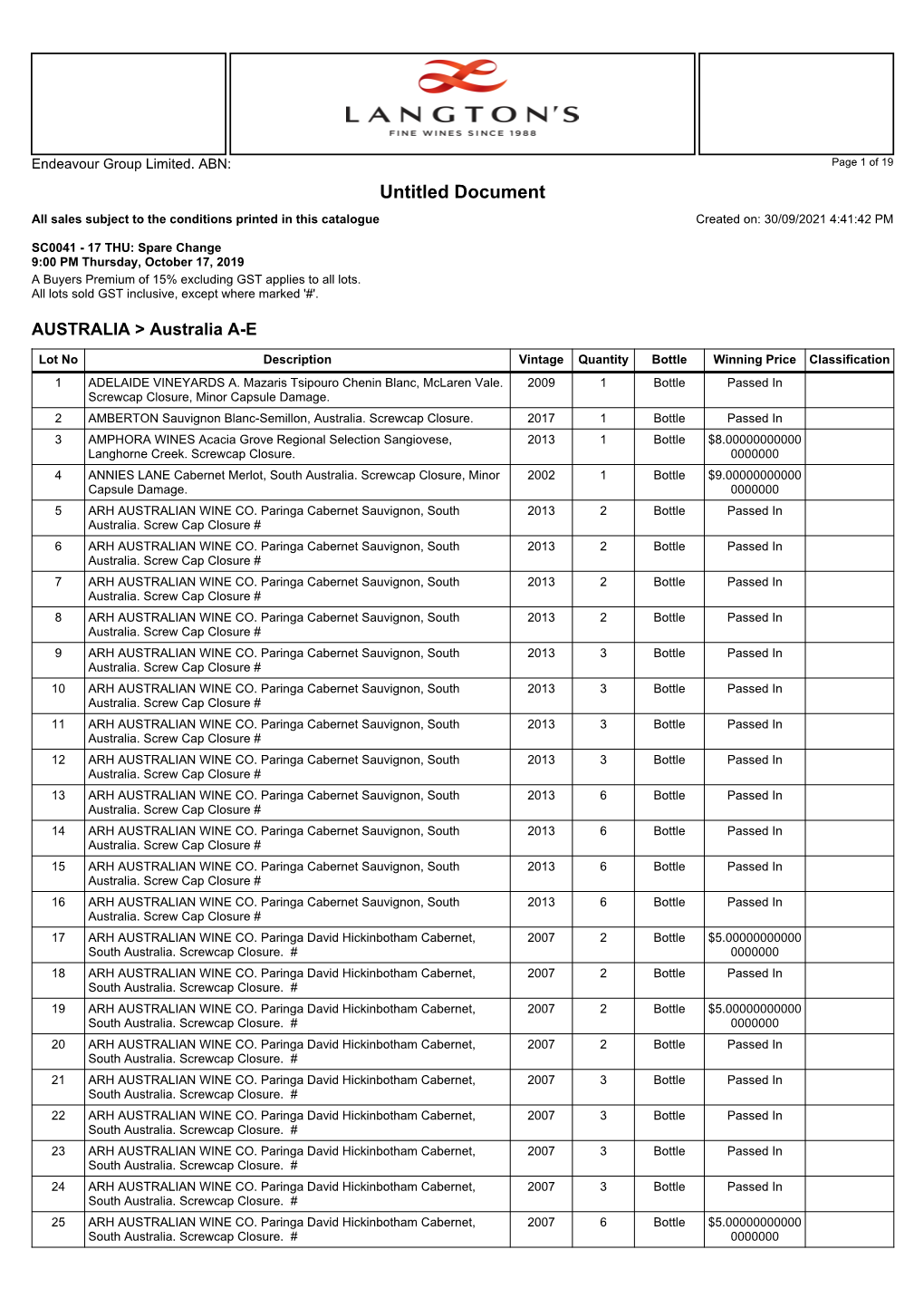 Sale Results Catalogue