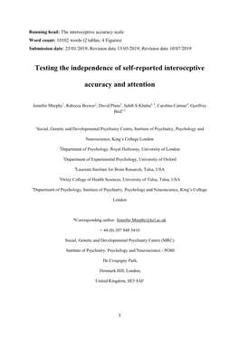 Testing the Independence of Self-Reported Interoceptive Accuracy