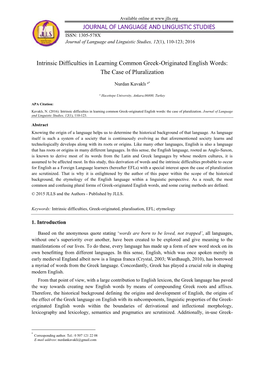 JOURNAL of LANGUAGE and LINGUISTIC STUDIES ISSN: 1305-578X Journal of Language and Linguistic Studies, 12(1), 110-123; 2016