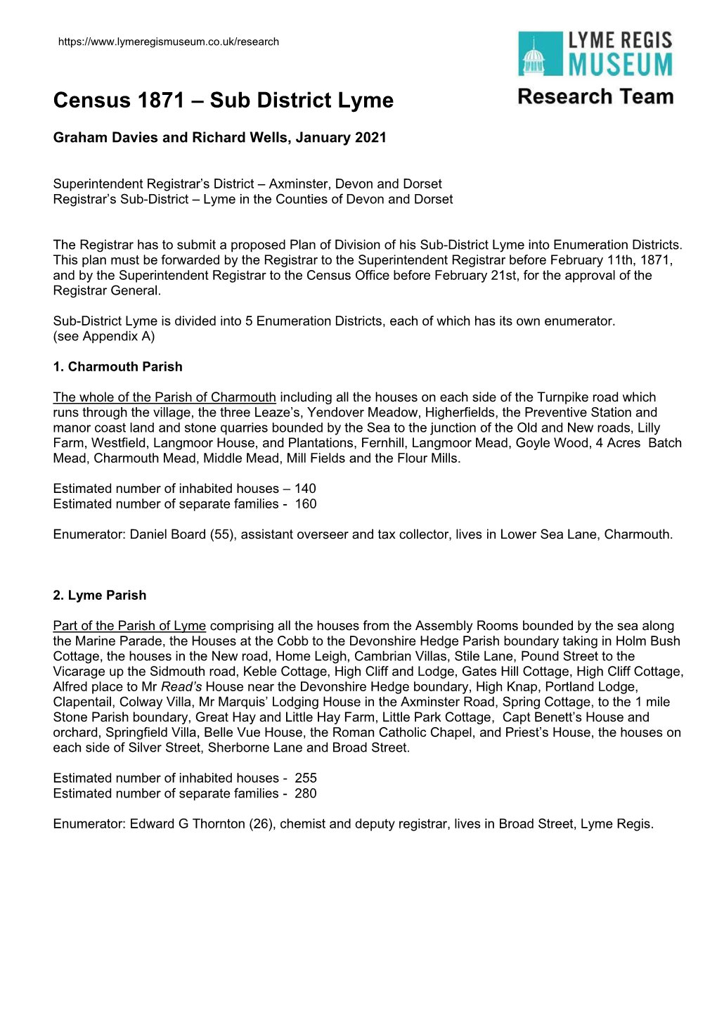 Census 1871 – Sub District Lyme